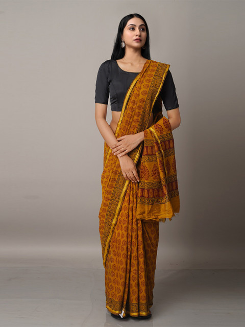 

Unnati Silks Rust & Gold-Toned Bagh Zari Chanderi Saree