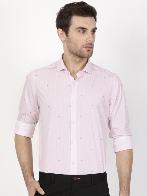 

SIMON CARTER LONDON Men Pink & White Slim Fit Striped Semiformal Shirt