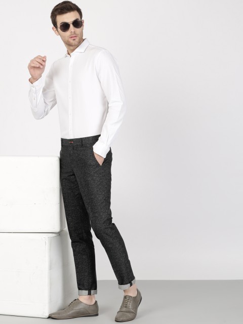 

SIMON CARTER LONDON Men Black Slim Abstract Jacquard Ceremonial Trousers