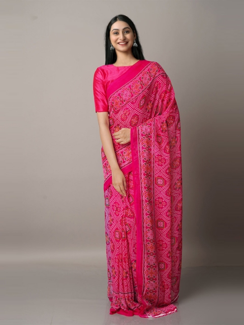 

Unnati Silks Pink & White Bandhani Block Print Saree