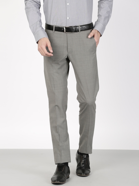 

SIMON CARTER LONDON Men Stone Grey Poly Wool Slim Fit Formal Trousers