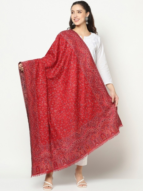 

La Vastraa Women Maroon Printed Kani Woven Pure Wool Shawl