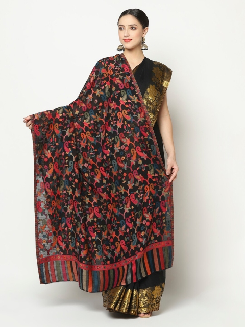 

La Vastraa Women Black & Red Woven Design Pure Wool Shawl