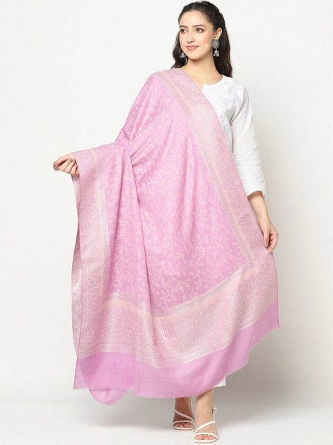 

La Vastraa Women Pink & Silver Woven Design Wool Shawl