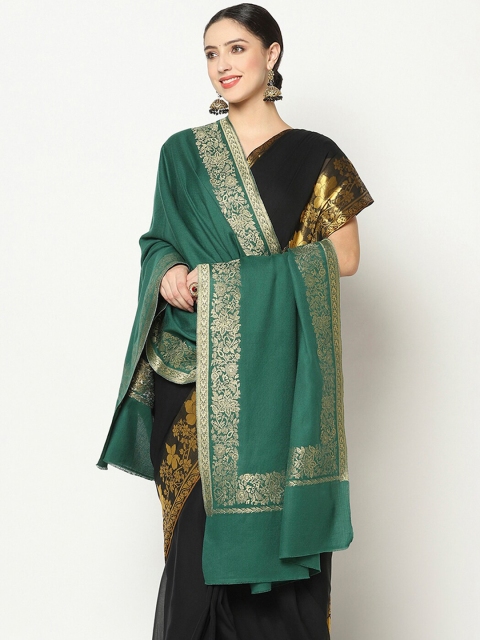 

La Vastraa Women Green Woven Design Wool Shawl