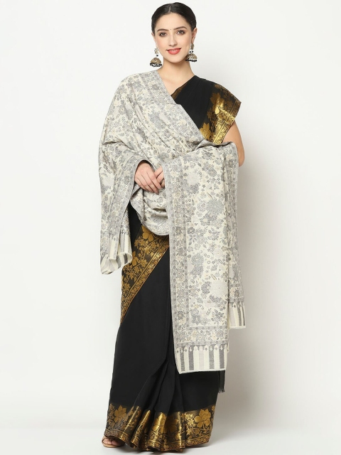 

La Vastraa Women White Woven Design Wool Shawl