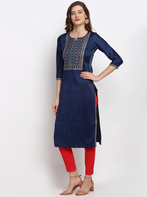 

Lovely Lady Women Navy Blue Yoke Design Thread Work Kurta