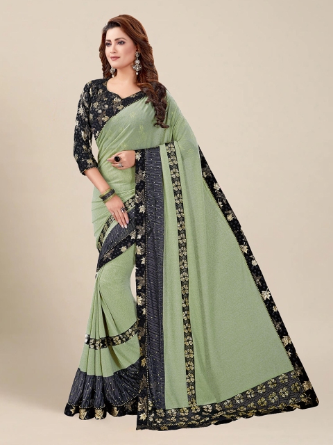 

MS RETAIL Green & Black Silk Blend Banarasi Saree