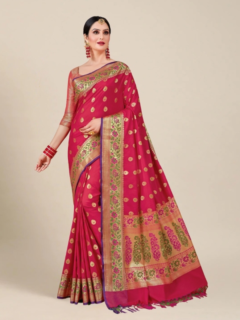 

MS RETAIL Burgundy Ethnic Motifs Zari Silk Blend Banarasi Saree