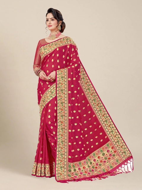 

MS RETAIL Burgundy Ethnic Motifs Zari Silk Blend Banarasi Saree