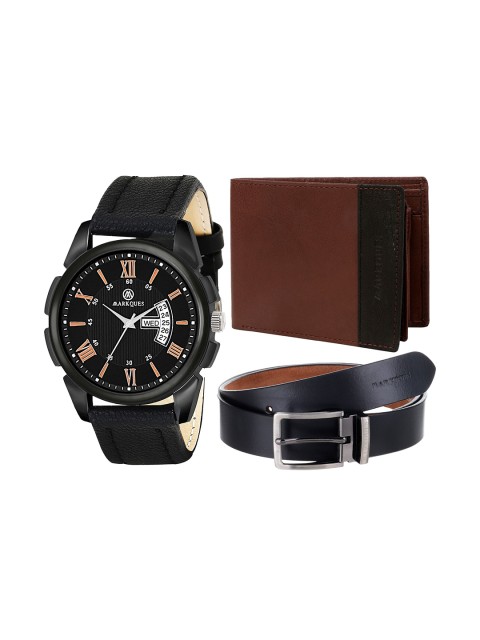 

MARKQUES Men Black & Brown Solid Leather Accessory Gift Set