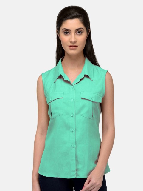 

PATRORNA Plus Size Women Sea Green Comfort Casual Shirt