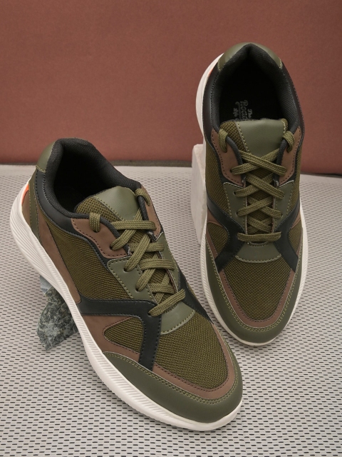 

Roadster Men Woven Design Leather Lace-Ups Sneakers, Olive