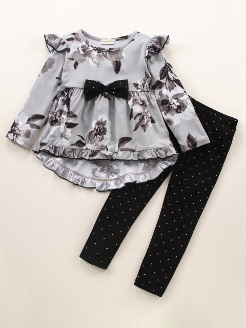 

CrayonFlakes Girls Grey & White Printed Top with Leggings