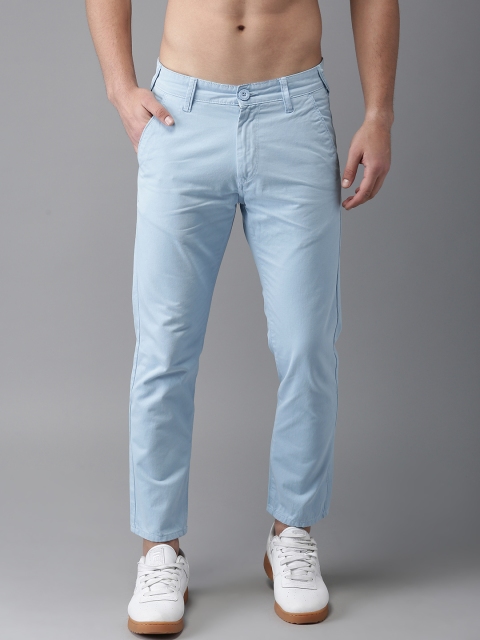 

HERE&NOW Men Blue Cropped Slim Fit Solid Chinos