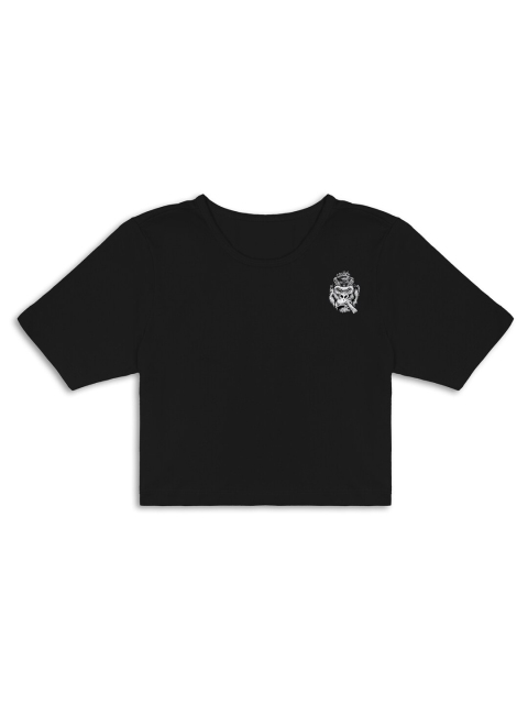

RCPL Kids Black Printed Slim Fit Crop Cotton T-shirt