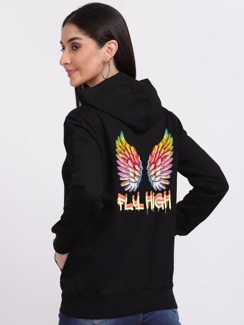 

Mad Over Print Women Black Cotton Printed Hooded Sweatshirt