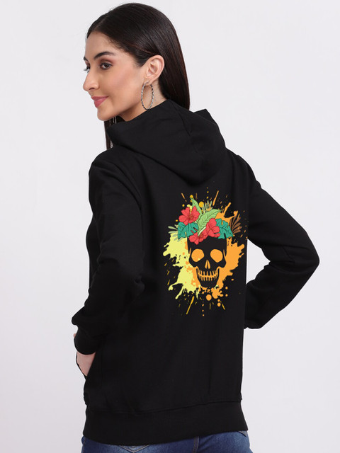 

Mad Over Print Women Black Cotton Solid Hooded Sweatshirt