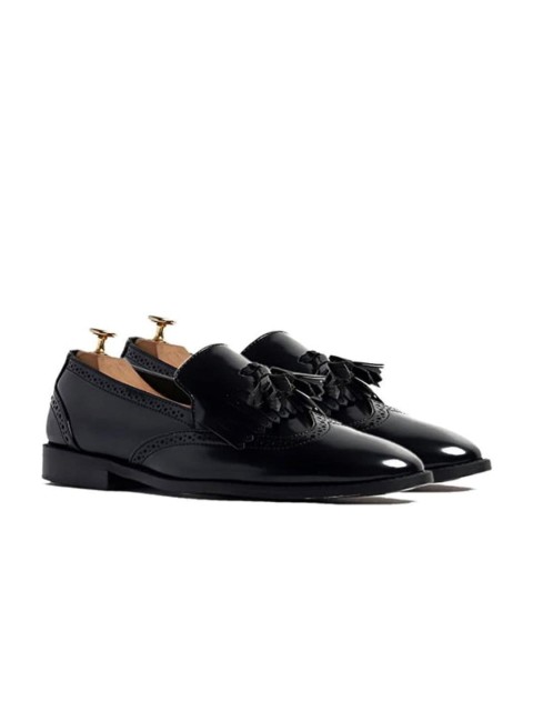 

GRIFFIN Men Latex Lined Tassel Detail Slip On Brogues, Black