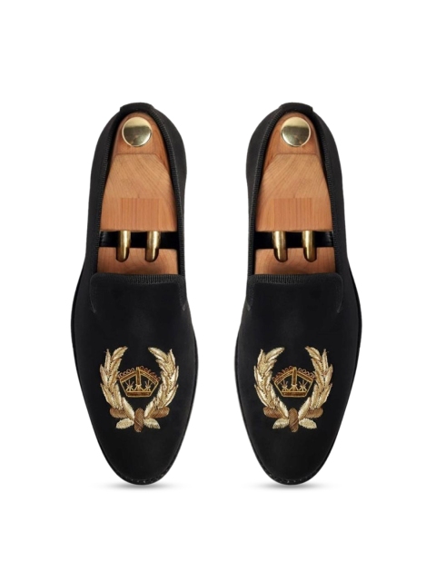 

GRIFFIN Men Latex Lined Embroidered Slip On Espadrilles, Black