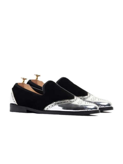

GRIFFIN Men Colourblocked Silver Cut Latex Lined Suede Slip On Espadrilles, Black