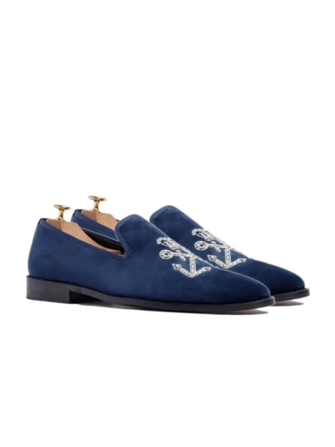 

GRIFFIN Men Silver Anchor Printed Casual Synthetic Leather Loafers, Blue