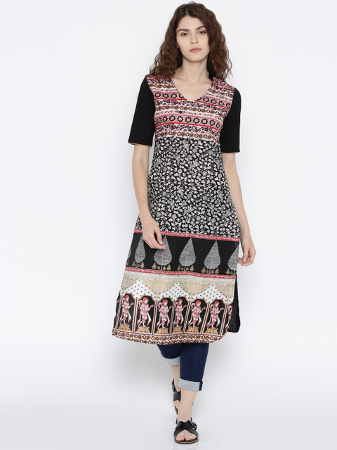 

Anouk Women Black Printed Straight Kurta