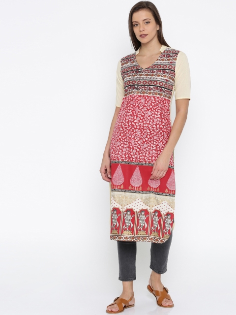 

Anouk Women Red & Beige Printed Straight Kurta
