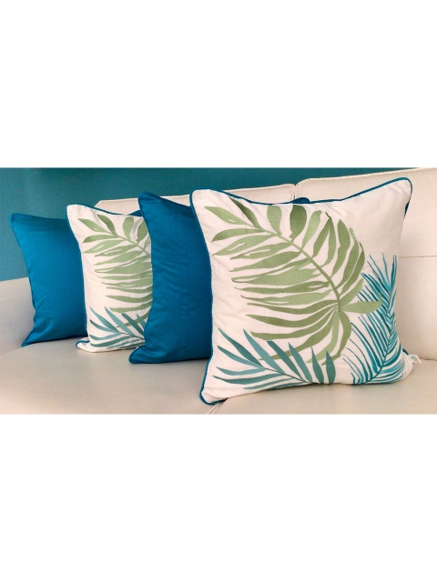 

TARA- Sparkling Homes Set of 4 Floral Square Cushion Covers, Blue