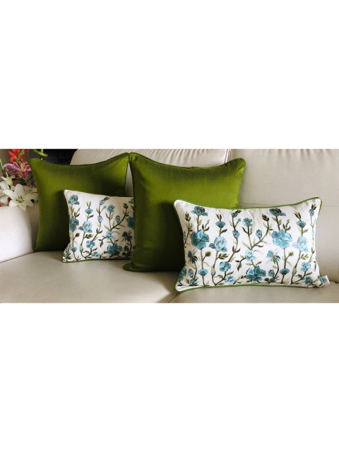 

TARA- Sparkling Homes Set of 4 Floral Rectangle Cushion Covers, Blue