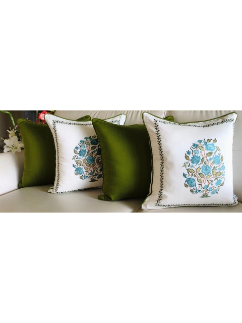 

TARA- Sparkling Homes Set of 4 Floral Square Cushion Covers, Blue