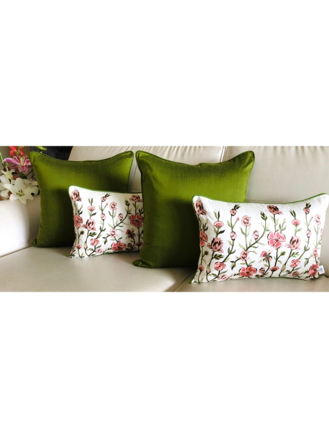 

TARA- Sparkling Homes Set of 4 Floral Rectangle Cushion Covers, Pink