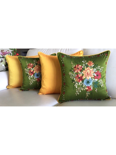 

TARA- Sparkling Homes Set of 4 Floral Square Cushion Covers, Green