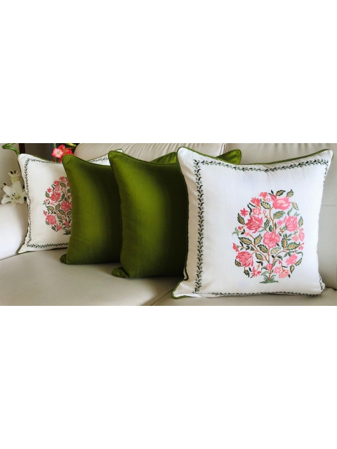 

TARA- Sparkling Homes Set of 4 Floral Square Cushion Covers, Pink