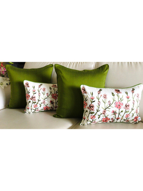 

TARA- Sparkling Homes Set of 4 Floral Rectangle Cushion Covers, Pink