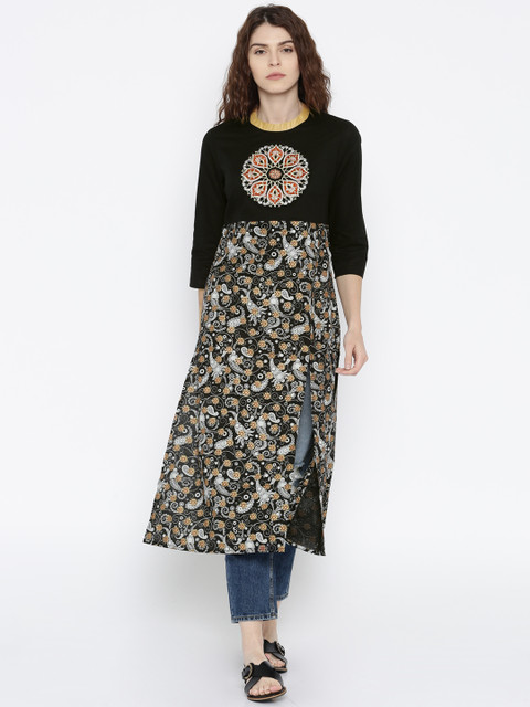 

Anouk Women Black Printed Straight Kurta