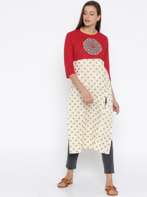 

Anouk Women Red & Cream-Coloured Printed Straight Kurta
