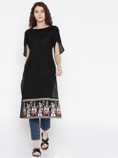 

Anouk Women Black Solid A-Line Kurta