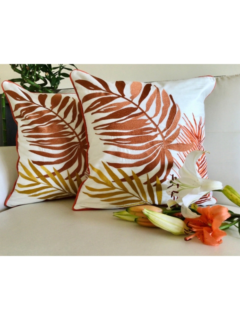 

TARA- Sparkling Homes Set of 2 Floral Square Cushion Covers, White