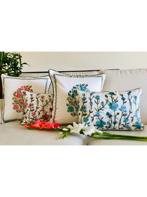 

TARA- Sparkling Homes Set of 2 Floral Square Cushion Covers, Pink