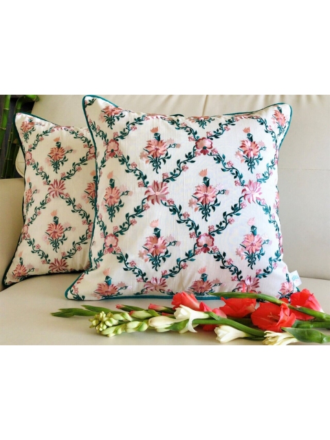 

TARA- Sparkling Homes Set of 2 Floral Square Cushion Covers, White