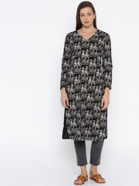 

Anouk Women Black Quirky Printed Straight Kurta