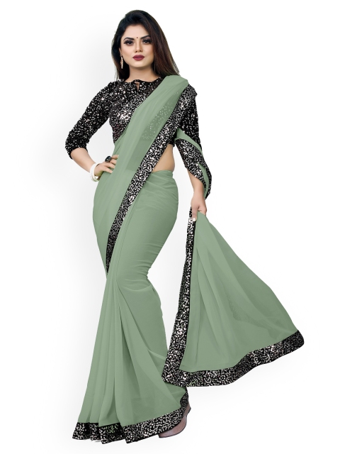 

CLOMITA Sea Green & Black Sequinned Poly Georgette Saree