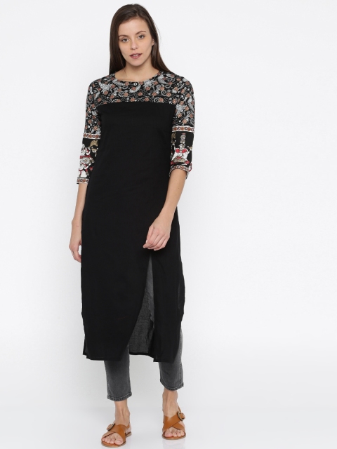 

Anouk Women Black Yoke Design Straight Kurta