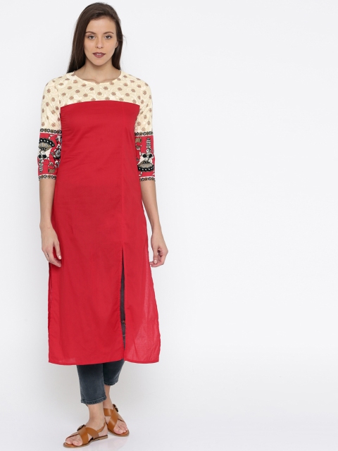 

Anouk Women Red & Cream-Coloured Printed Straight Kurta