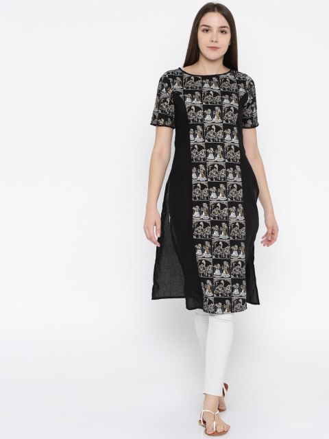 

Anouk Women Black Printed Straight Kurta