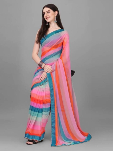 

CLOMITA Blue & Pink Striped Saree
