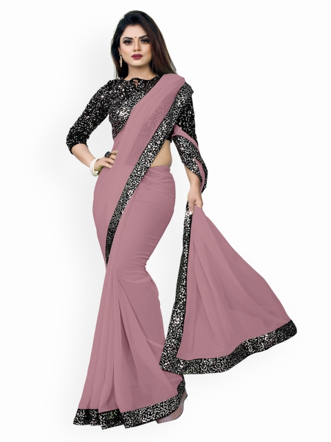 

CLOMITA Pink & Black Sequinned Pure Georgette Saree