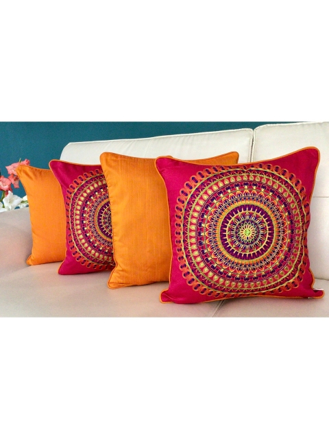 

TARA- Sparkling Homes Set of 2 Geometric Square Cushion Covers, Pink