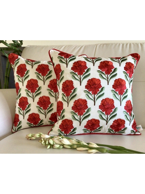 

TARA- Sparkling Homes Set of 2 Floral Square Cushion Covers, White